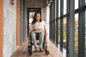 Woman smiling in wheelchair 